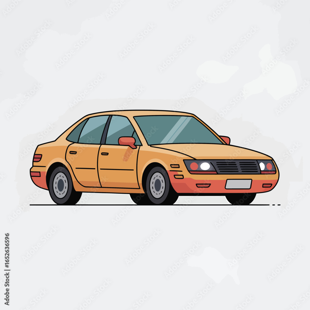 Fototapeta premium Orange sedan car illustration on a light gray background vehicle transportation