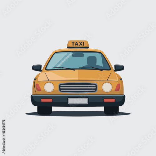 Yellow taxi cab front view illustration on a light gray background transportation