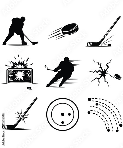 Dynamic Black and White Hockey Action Icons
