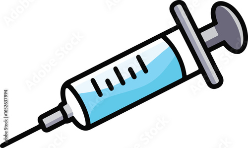 Cartoon Syringe with Blue Liquid and Measurement Markings on a White Background medical healthcare style vector illustration EPS file download