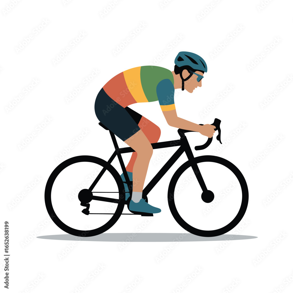 Naklejka premium Cyclist with colorful jersey riding a bicycle on a white background road bike cycling