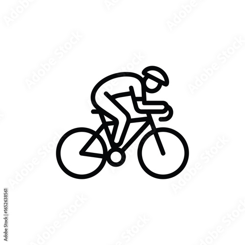 Cyclist in motion wearing helmet on a bicycle line art icon cycling sport