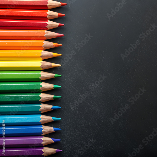 colored pencils on black background
