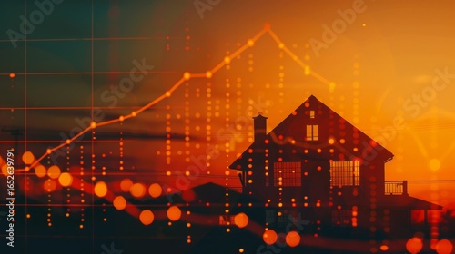 Dynamic Real Estate Market Growth Depicted with Digital Financial Trends and Housing Investment Data