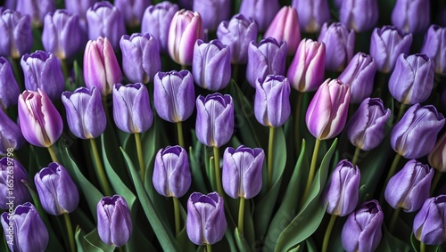 Charming display of small violet tulips in celebration bouquet