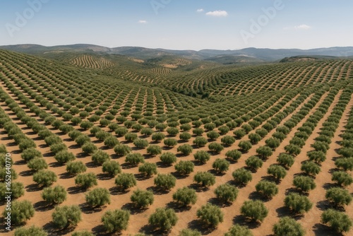 Top-down shot of vast olive plantation landscape