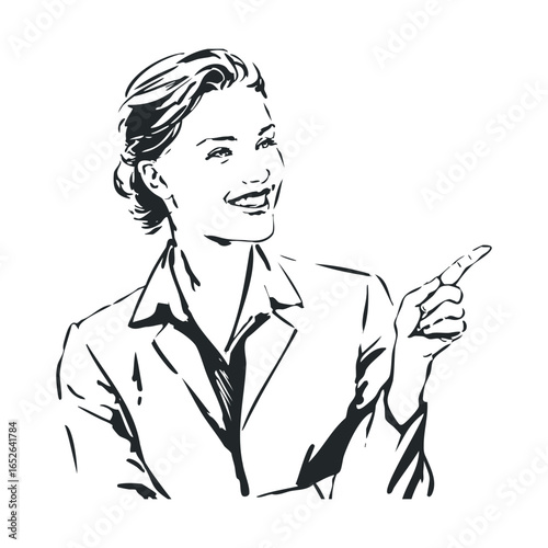 Confident businesswoman pointing and smiling in a professional setting