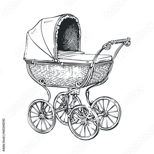 Vintage baby stroller design for nursery decor and invitations