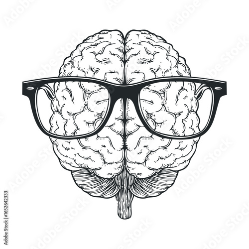 Brain with glasses design for education, science, and creativity