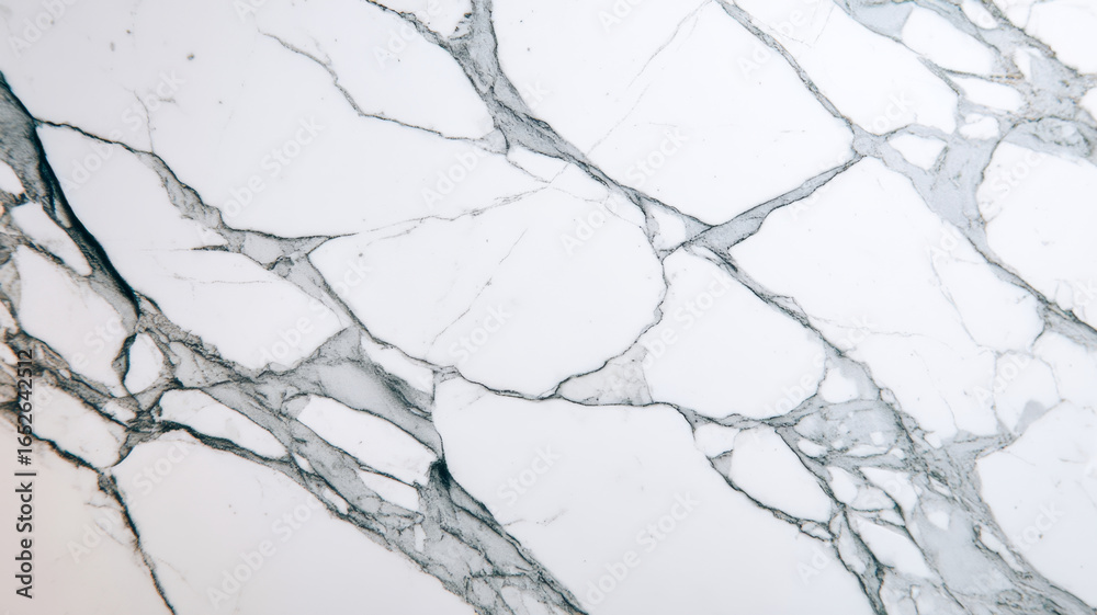 Fototapeta premium Bold dark veining on Statuario marble in a flat lay high-resolution composition
