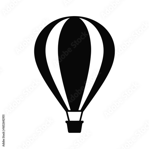 Black and white hot air balloon silhouette with basket on white background transportation