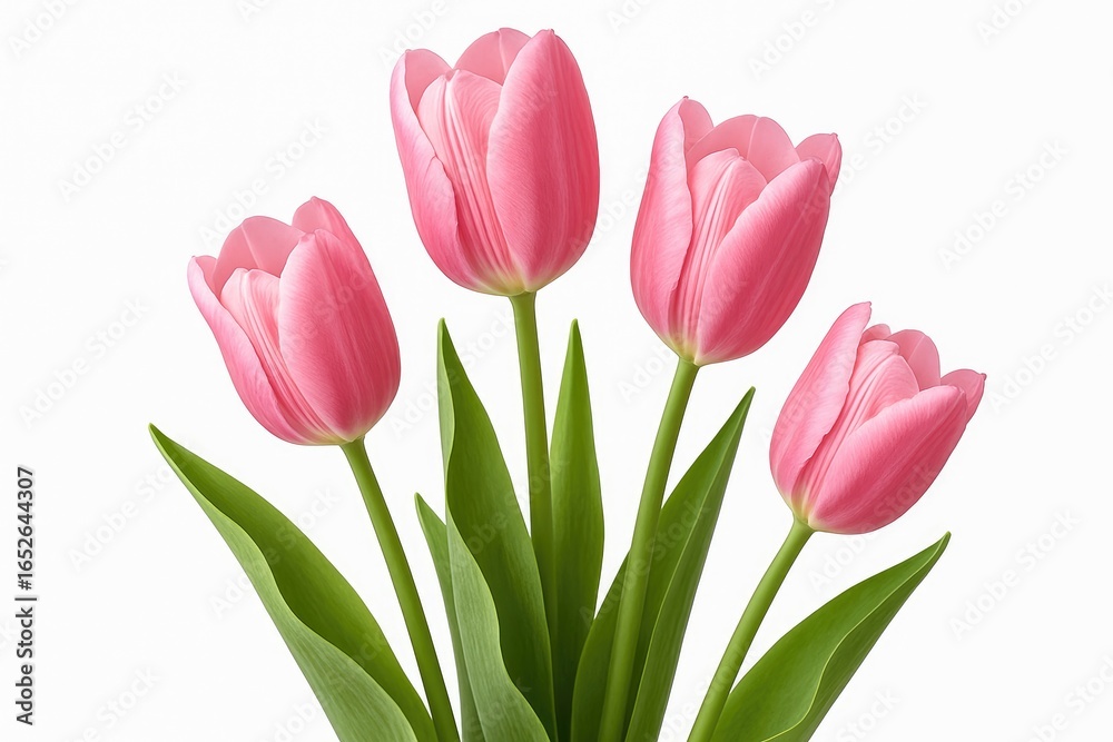 Fototapeta premium Elegant pink tulips set apart on a plain white surface