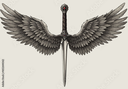 Sword with Wings Icon Vector | Angel Warrior Blade Symbol | Fantasy Weapon Silhouette Graphic | Strength, Power, Protection, Mythical Clipart PNG
