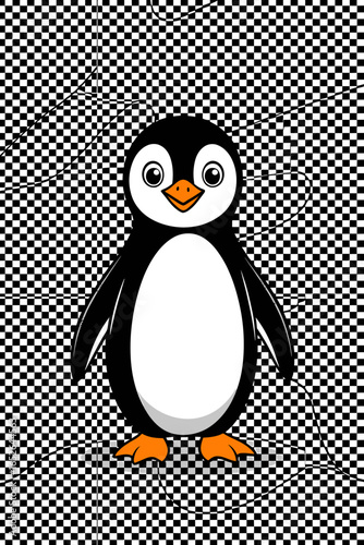 Cute Cartoon Penguin Illustration in Black and White with Transparent Background
