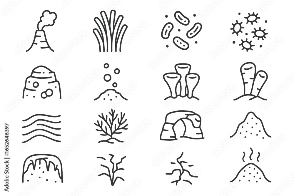 Fototapeta premium Simple icons representing various geological and biological elements