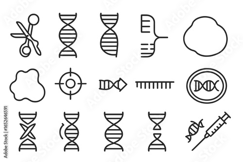Genetic engineering icons - dna, gene editing, molecular biology symbols