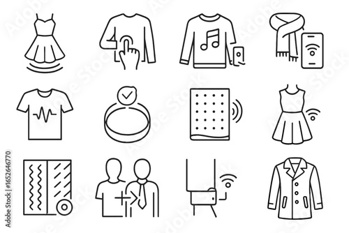 Smart clothing and wearable technology icons for modern fashion innovations
