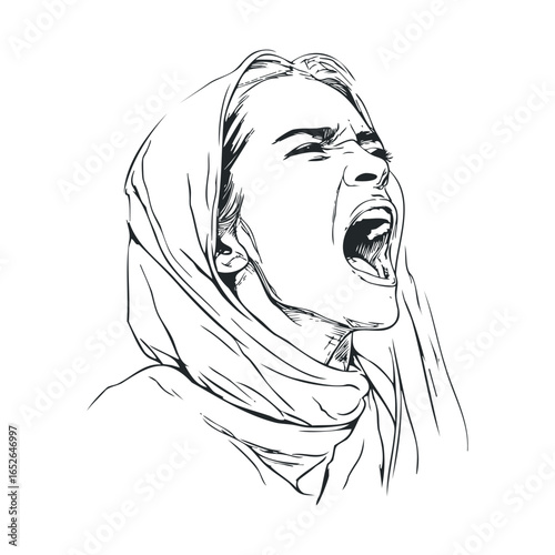 Expressive woman in hijab conveying strong emotions and feelings