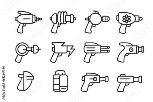 Illustrated set of futuristic space guns with unique designs