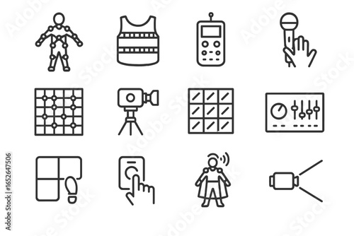 Smart home technology icons set on blurred background