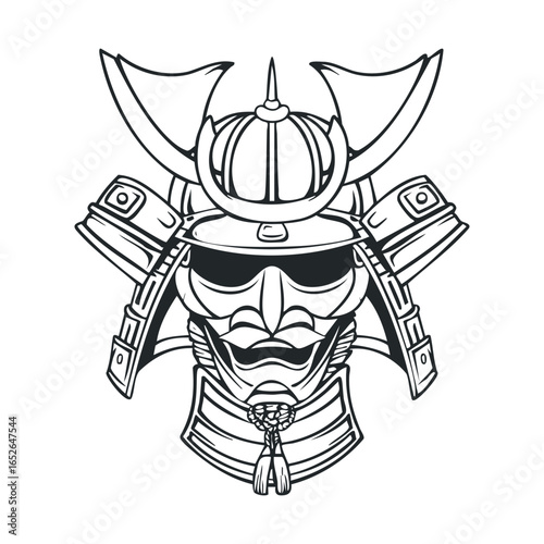 Detailed samurai helmet design featuring fierce expression for art