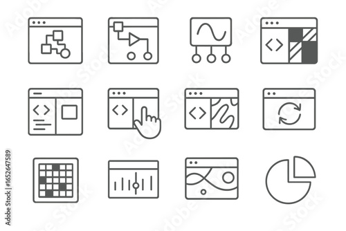 Ui design icons on metallic background showing various tools and diagrams