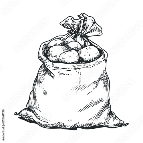 Fresh potatoes in a burlap sack for cooking and baking ideas