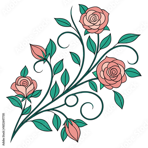 Line art coloring rose flower icon set 