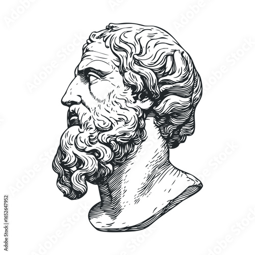 Greek philosopher sculpture, detailed and historically significant