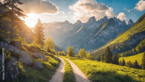 Fototapeta Naklejka Na Ścianę i Meble -  Enjoying the splendid weather amidst majestic mountain landscapes