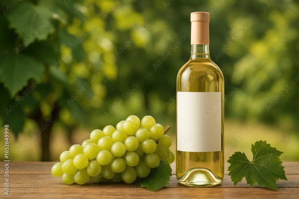 Obraz premium Bottle showcasing wine alongside grapes