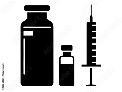 Medical syringe and vaccine vial  silhouette vector, syringe icon