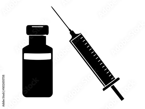 Medical syringe and vaccine vial  silhouette vector, syringe icon