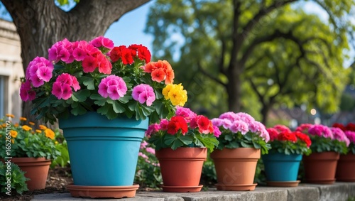 Wallpaper Mural Brightly colored geranium plants blooming in outdoor containers Torontodigital.ca
