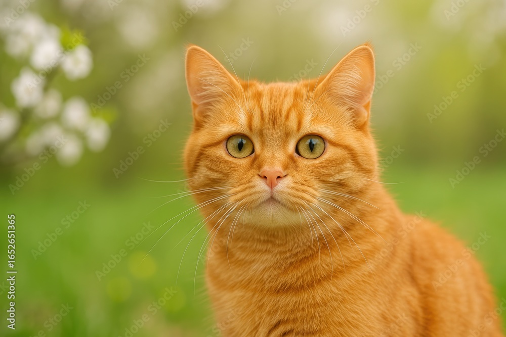 Vibrant red kitty basking outside in springtime Vibrant red kitty basking outside in springtime