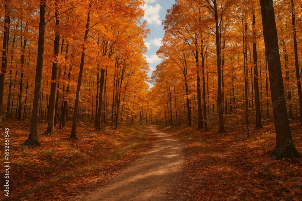 Fototapeta premium Seasonal Forest Walkway During Fall