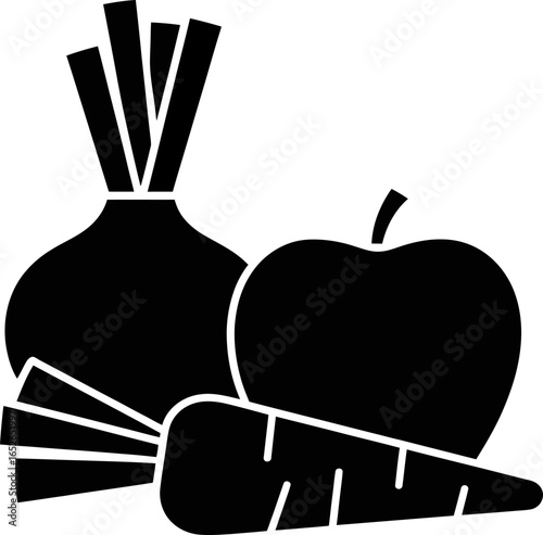 Fresh Produce Still Life: Apple, Onion, and Carrot