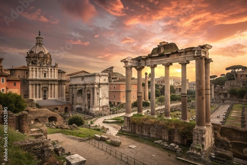Ancient Roman Forum at Sunset Historic Ruins and Dramatic Sky