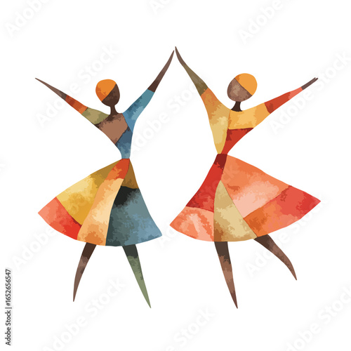 Two Colorful Abstract Dancers in Joyful Celebration