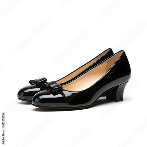 fashionable women black leather shoe