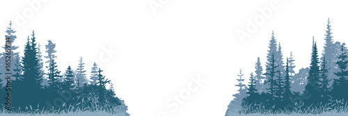 Silhouette of a forest, isolated on white background