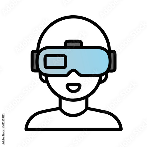Man wearing a virtual reality headset. Modern technology and artificial intelligence concept. Vector icon for app, web. Future technology