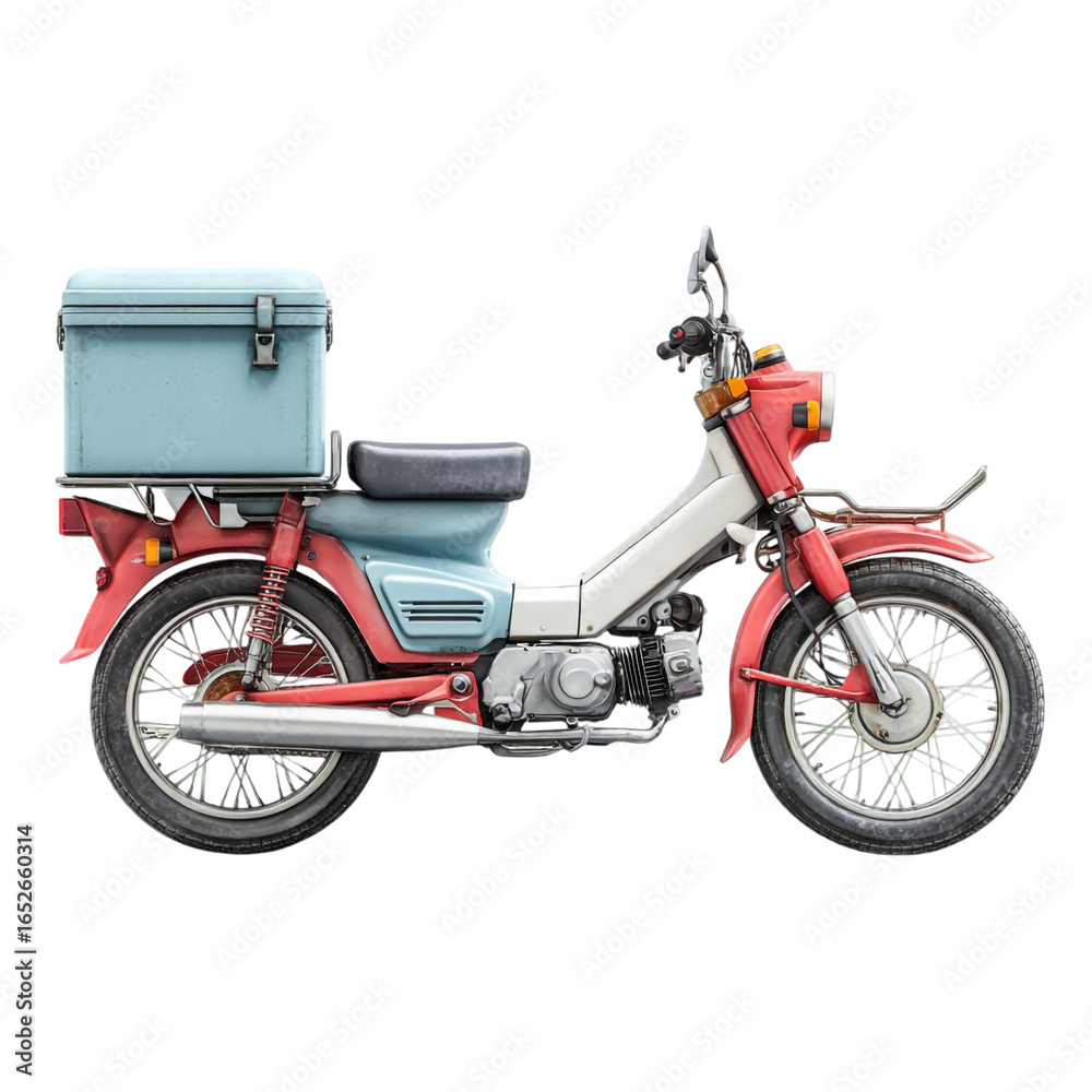 Obraz premium Motorbike with Rear Delivery Box Isolated on Transparent Background