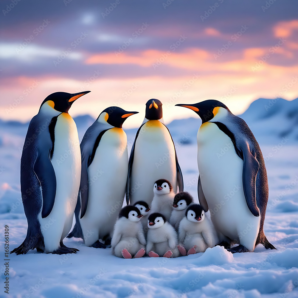 Fototapeta premium Emperor Penguins. Penguin Family. Arctic Life