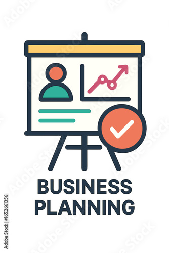 Business planning illustration with infographic and checkmark symbol business planning board backlog
