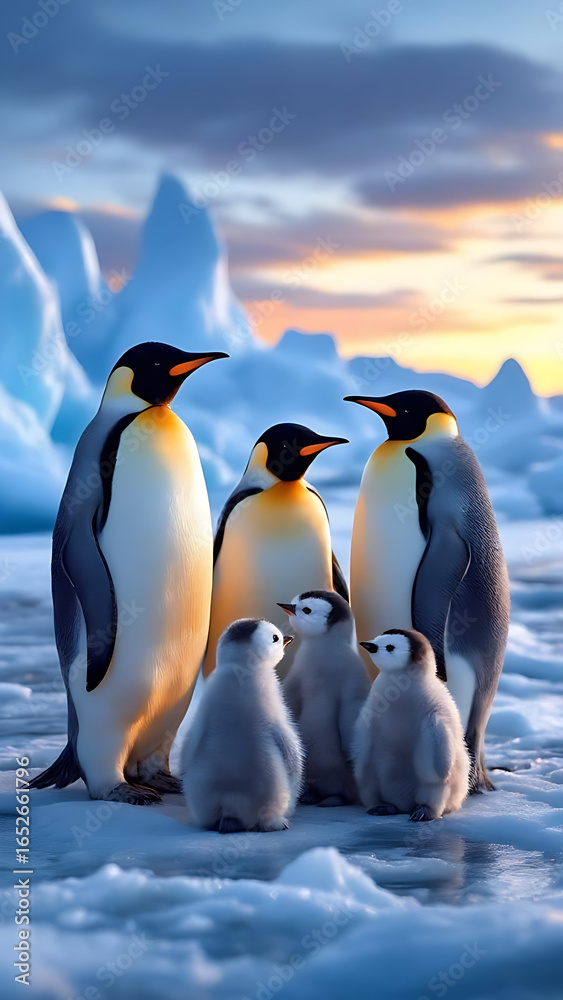 Fototapeta premium Emperor Penguins. Penguin Family. Arctic Life