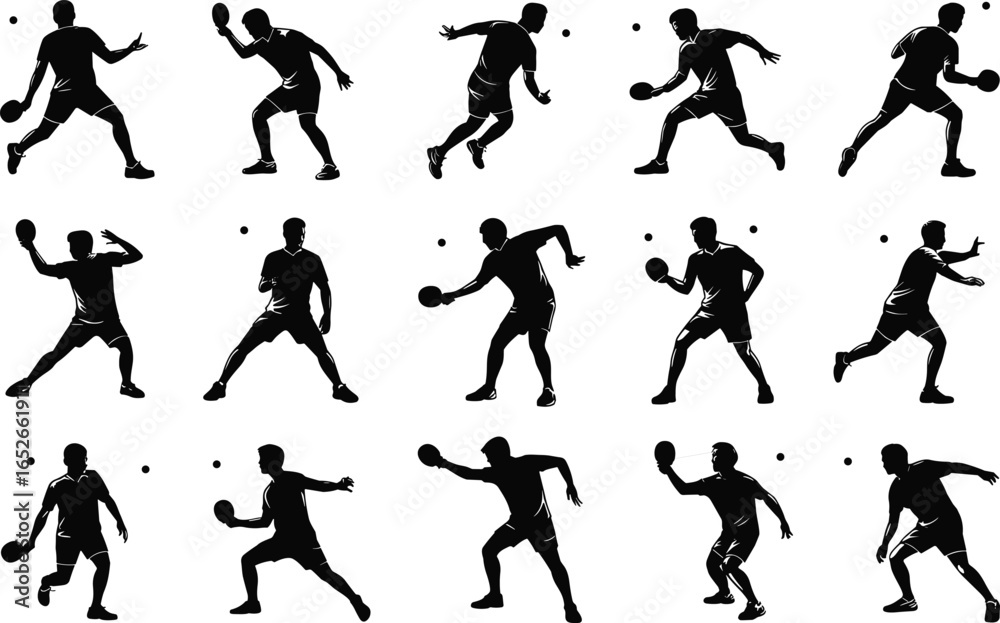 custom made wallpaper toronto digitalTable tennis player silhouette poses, ping pong action movements, sports training positions, competitive game practice, athlete shadow figures collection, flat vector illustration