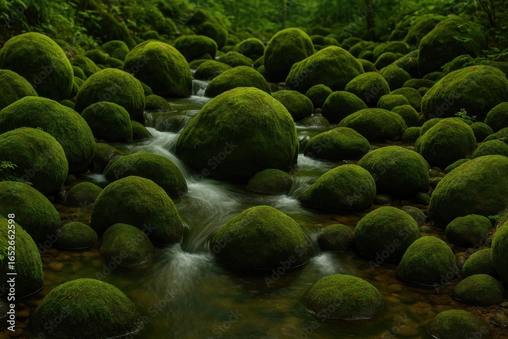 Fototapeta premium River Pebbles with a Layer of Moss