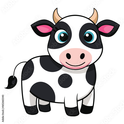 A cute and funny cartoon cow illustration with a happy smile