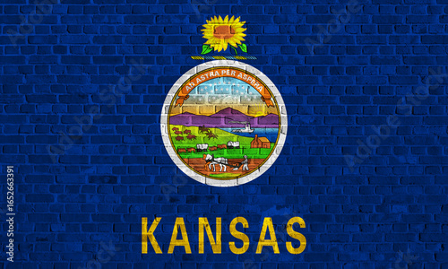 Exploring the vibrant mural of Kansas state emblem on a brick wall